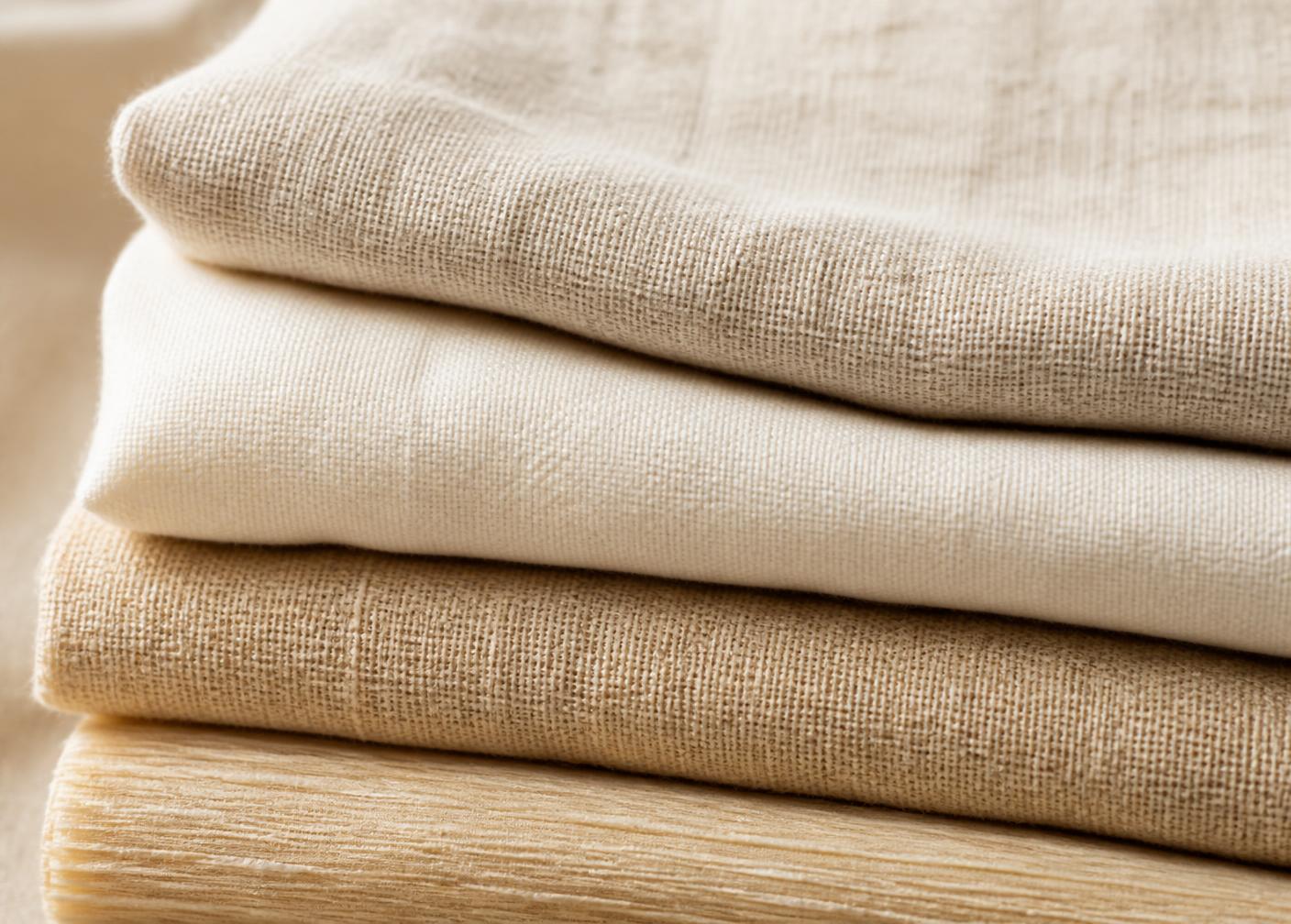 Folded natural linen, cotton and bamboo fabrics